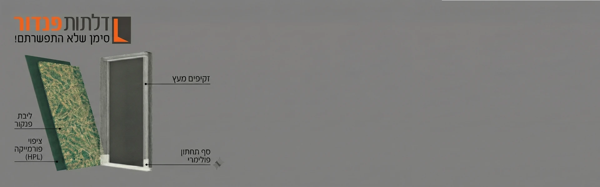 תמונה של דלת פנים מפורקת למרכיביה השונים עם לוגו של פנדור