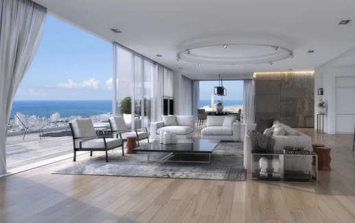 סלון בדירת יוקרה עם נוף לים