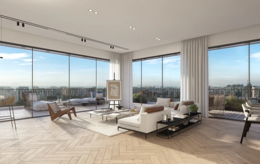 סלון בדירת פנטהאוז המשקיף לעיר תל אביב