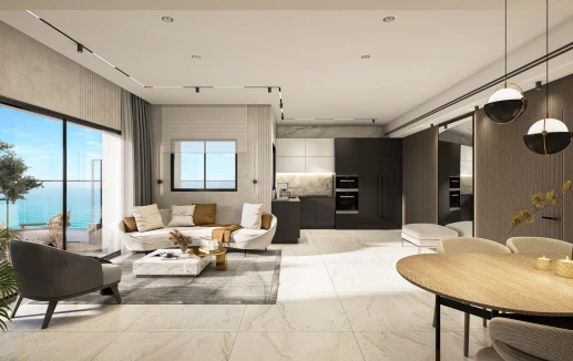 סלון מגורים בבניין AQUA SENSE