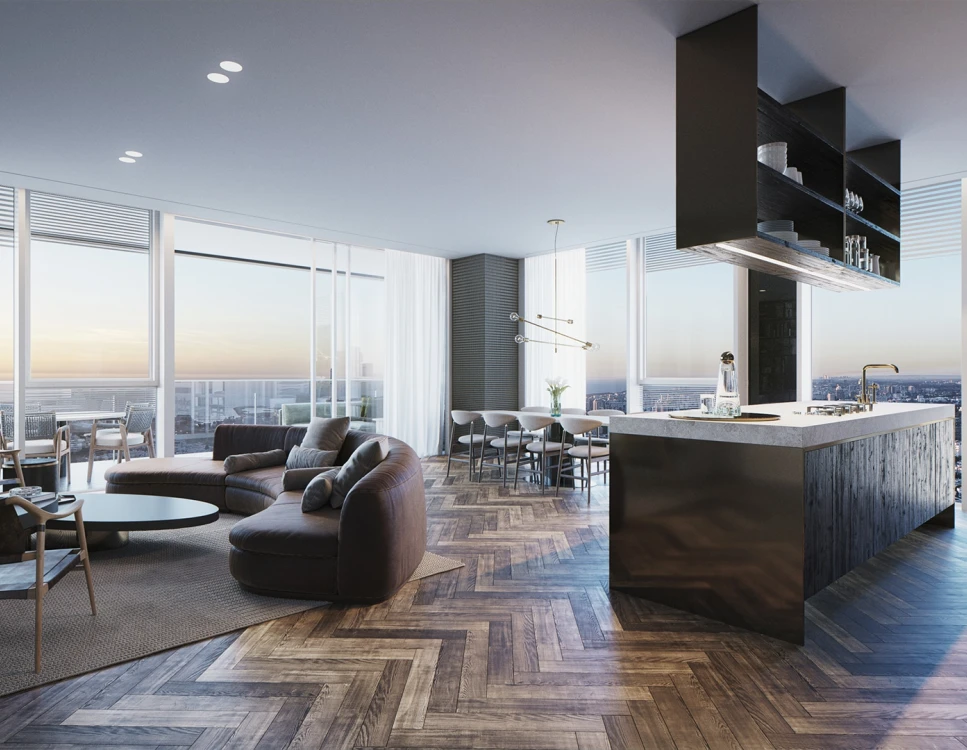 מטבח וסלון בדירת יוקרה