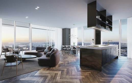 מטבח וסלון בדירת יוקרה